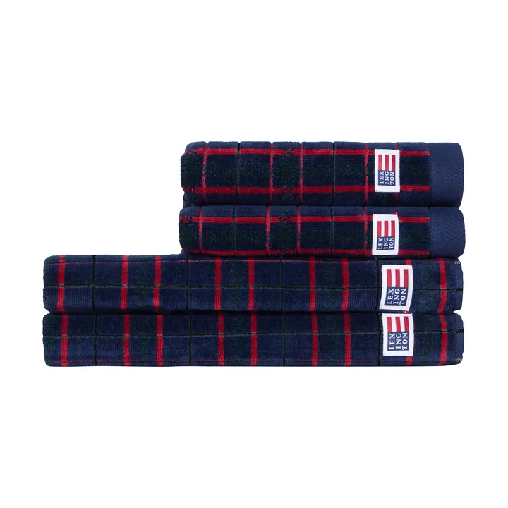 Lexington checked handdoek, 4-delig - Navy-green, 2 st 50x70 cm, 2 st 70x30 cm - Lexington