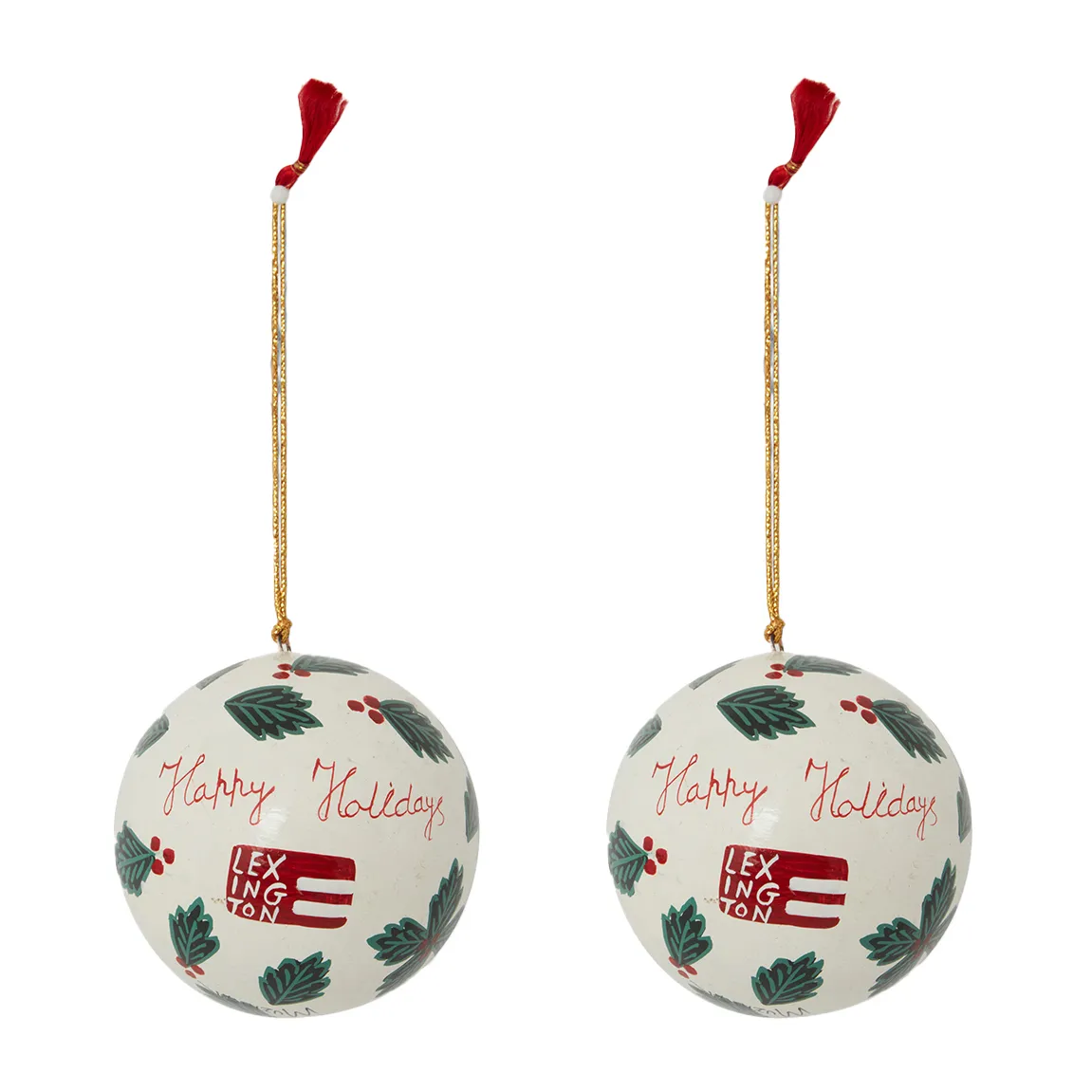 Lexington papier maché kerstbal 2-pack, White-green Lexington