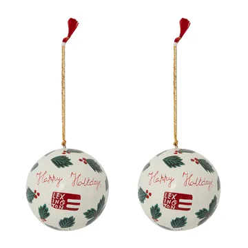 Lexington papier maché kerstbal 2-pack - White-green - Lexington