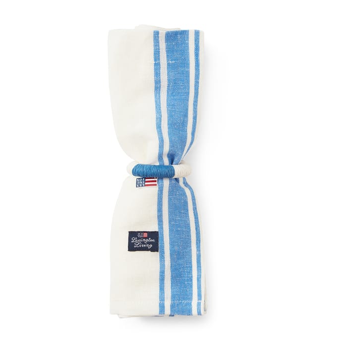 Linen Cotton Side Stripes stoffen servet 50x50 cm - Blauw-wit - Lexington
