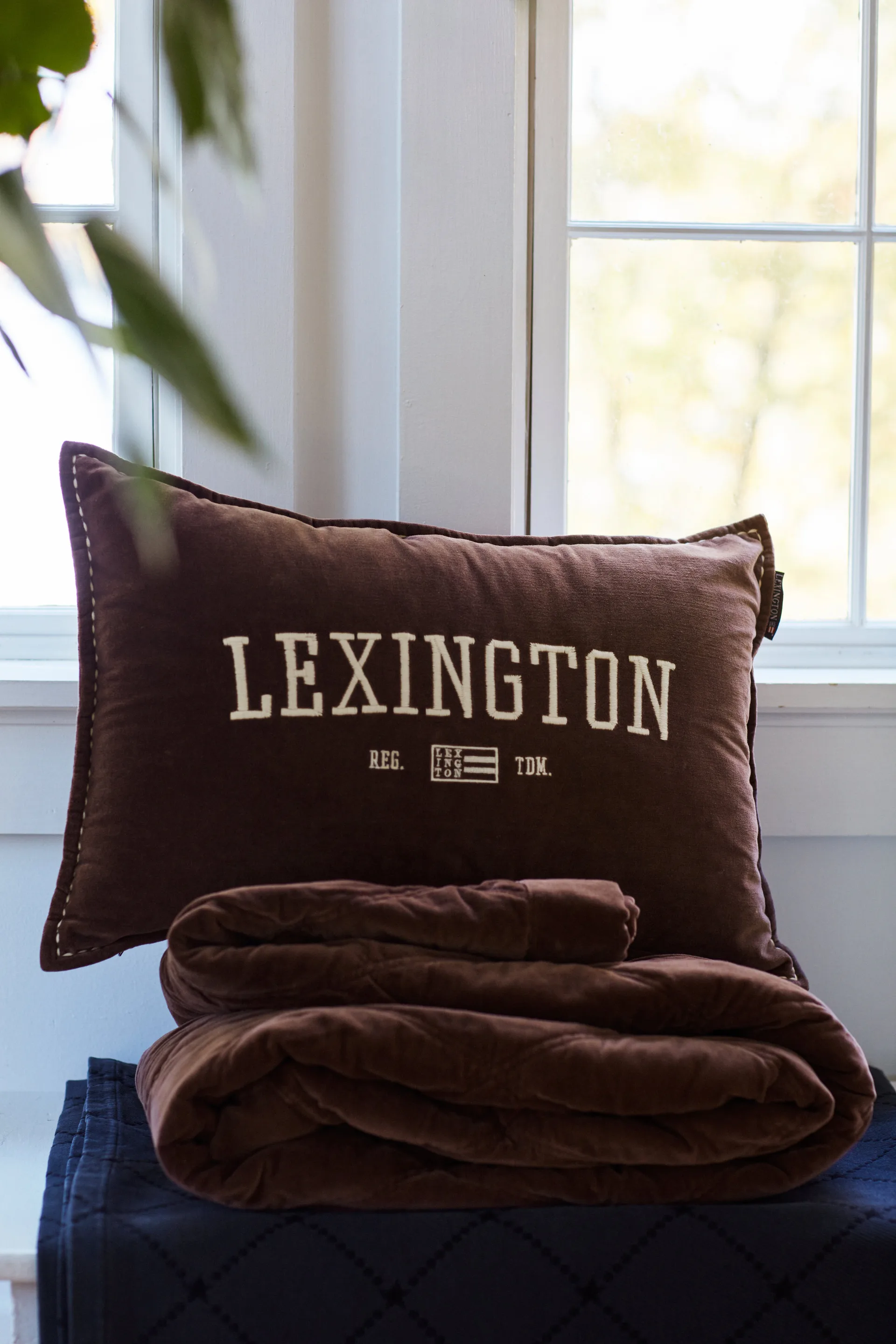 Logo Message Organic Cotton Velvet kussen 40x60 cm, Brown Lexington