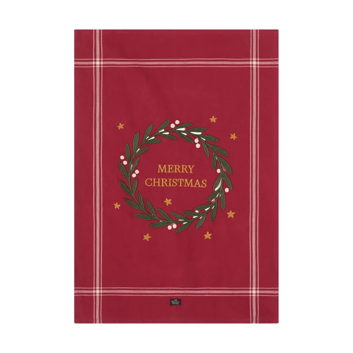 Merry Christmas Org Cotton keukendoek 50x70 cm - Red-Light beige - Lexington