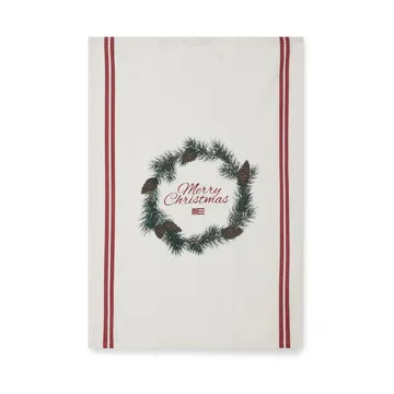 Merry Christmas Org Cotton keukendoek 50x70 cm - White-red-green - Lexington