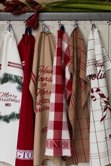 Merry Christmas Org Cotton keukendoek 50x70 cm - White-red-green - Lexington