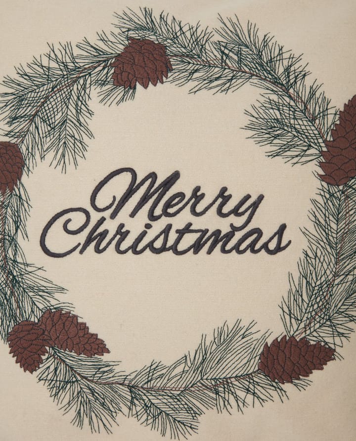 Merry Christmas Wool Mix kussenhoes 50x50 cm, White-green-beige Lexington