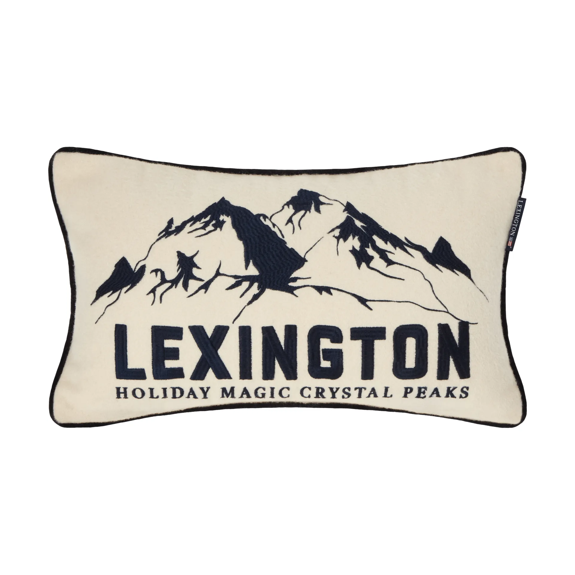 Mountains Logo sierkussen van wolmix, White-navy, 50x30 cm Lexington