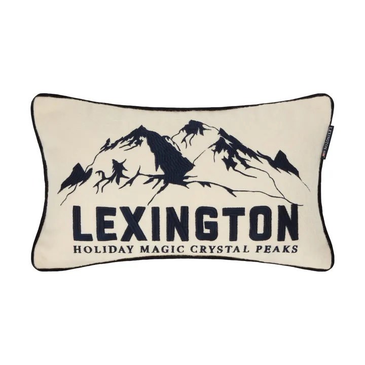 Mountains Logo sierkussen van wolmix - White-navy, 50x30 cm - Lexington
