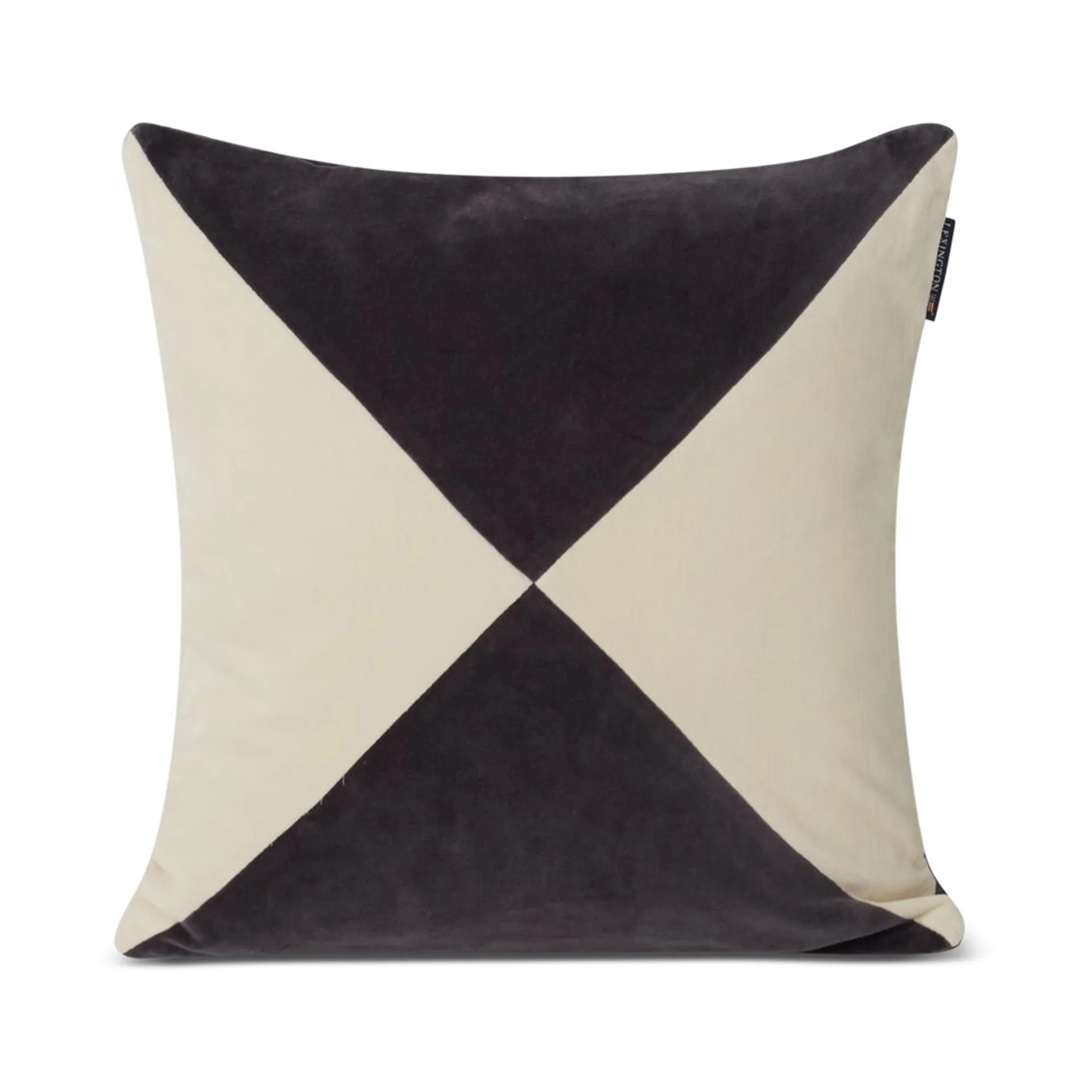 Patched Organic Cotton Velvet kussenhoes 50x50 cm, Dark gray-light beige Lexington