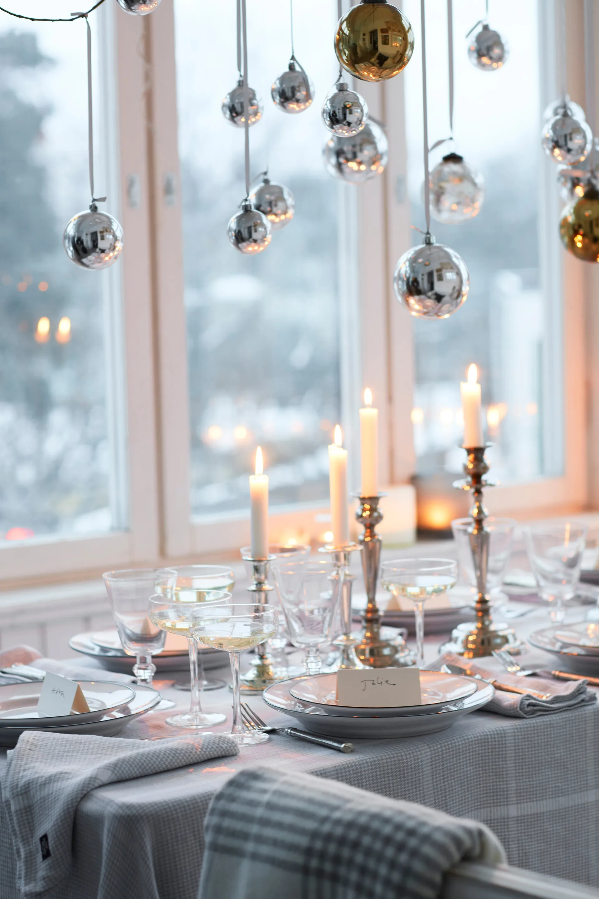 Pepita Check Cotton Linen stoffen servet 50x50 cm, White-light gray Lexington