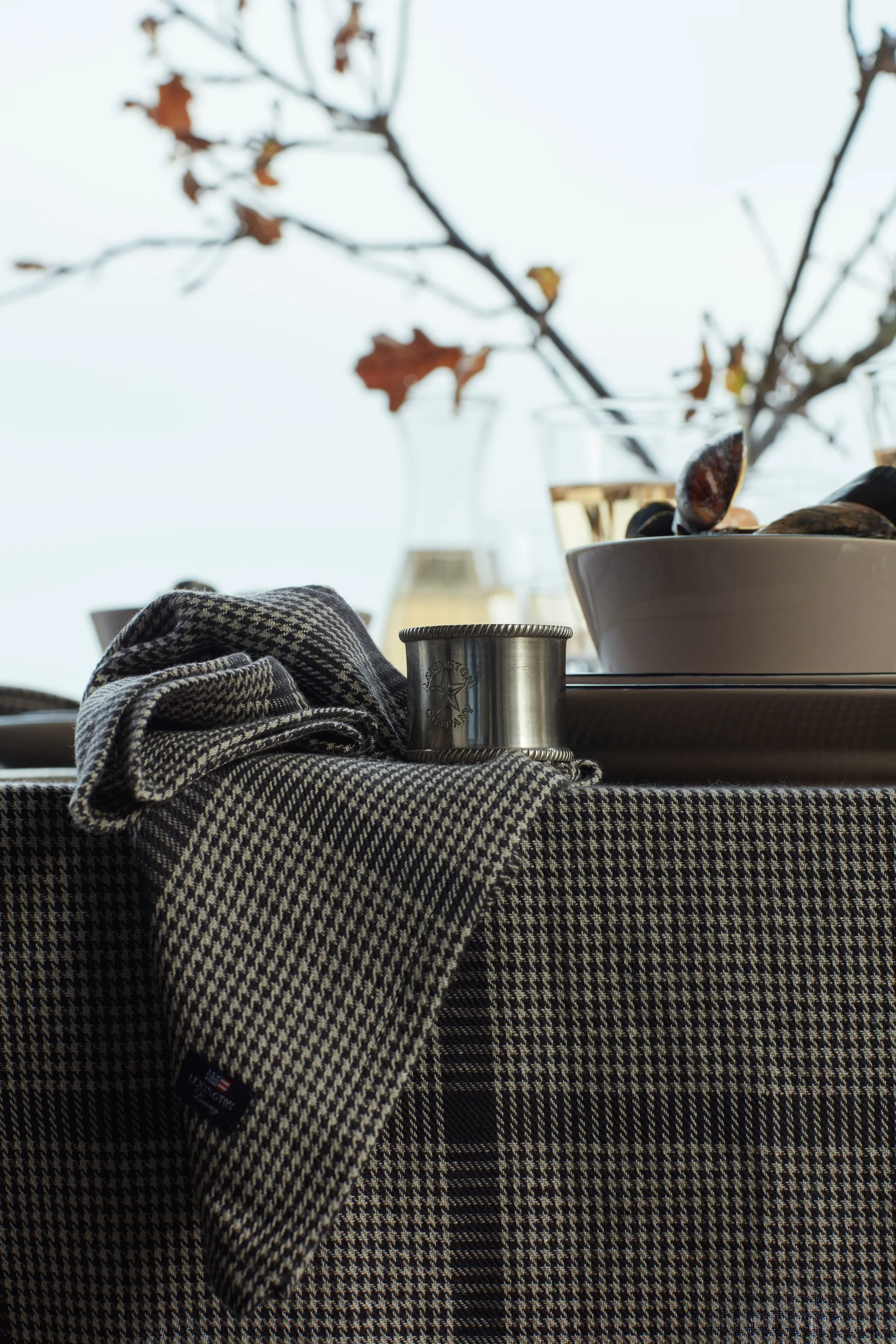 Pepita Check Cotton Linen tafelkleed 150x250 cm, Dark gray-beige Lexington