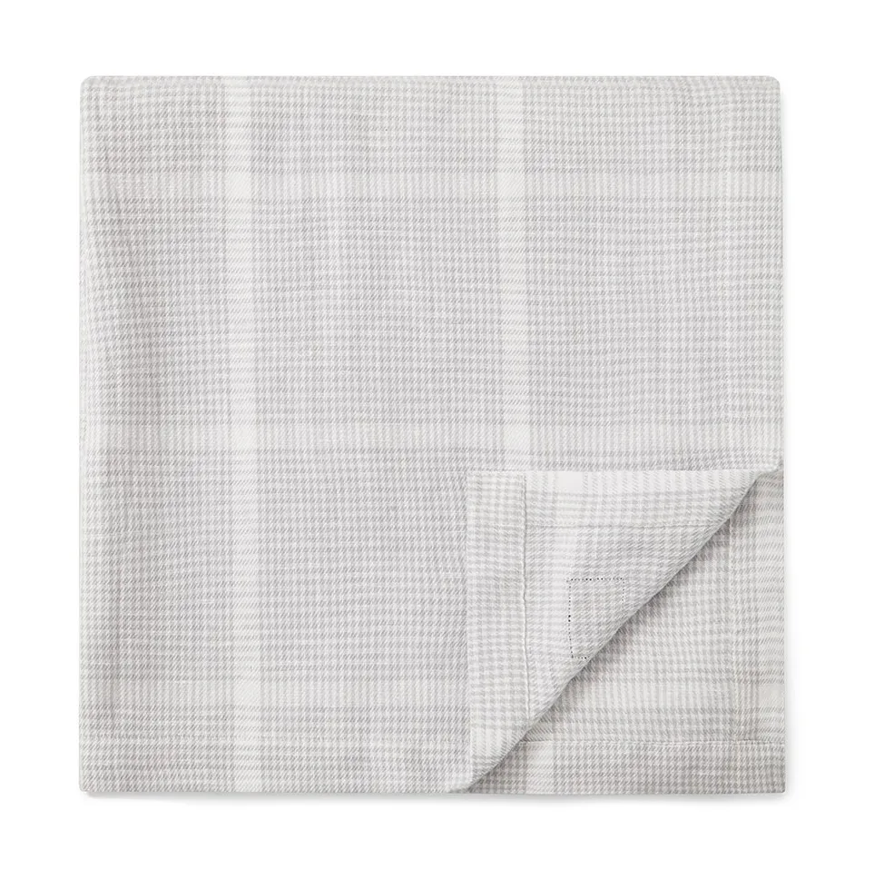 Pepita Check Cotton Linen tafelkleed 150x350 cm, White-light gray Lexington
