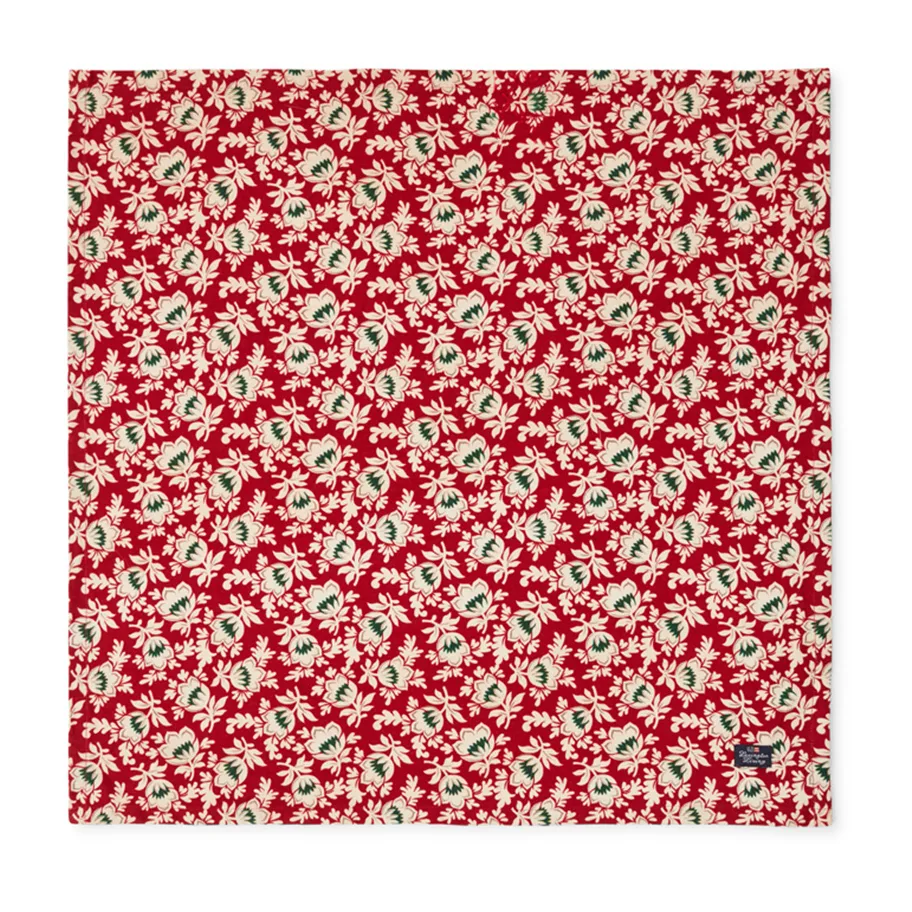 Printed Organic Cotton Twill servet 50x50 cm, Red-beige-green Lexington
