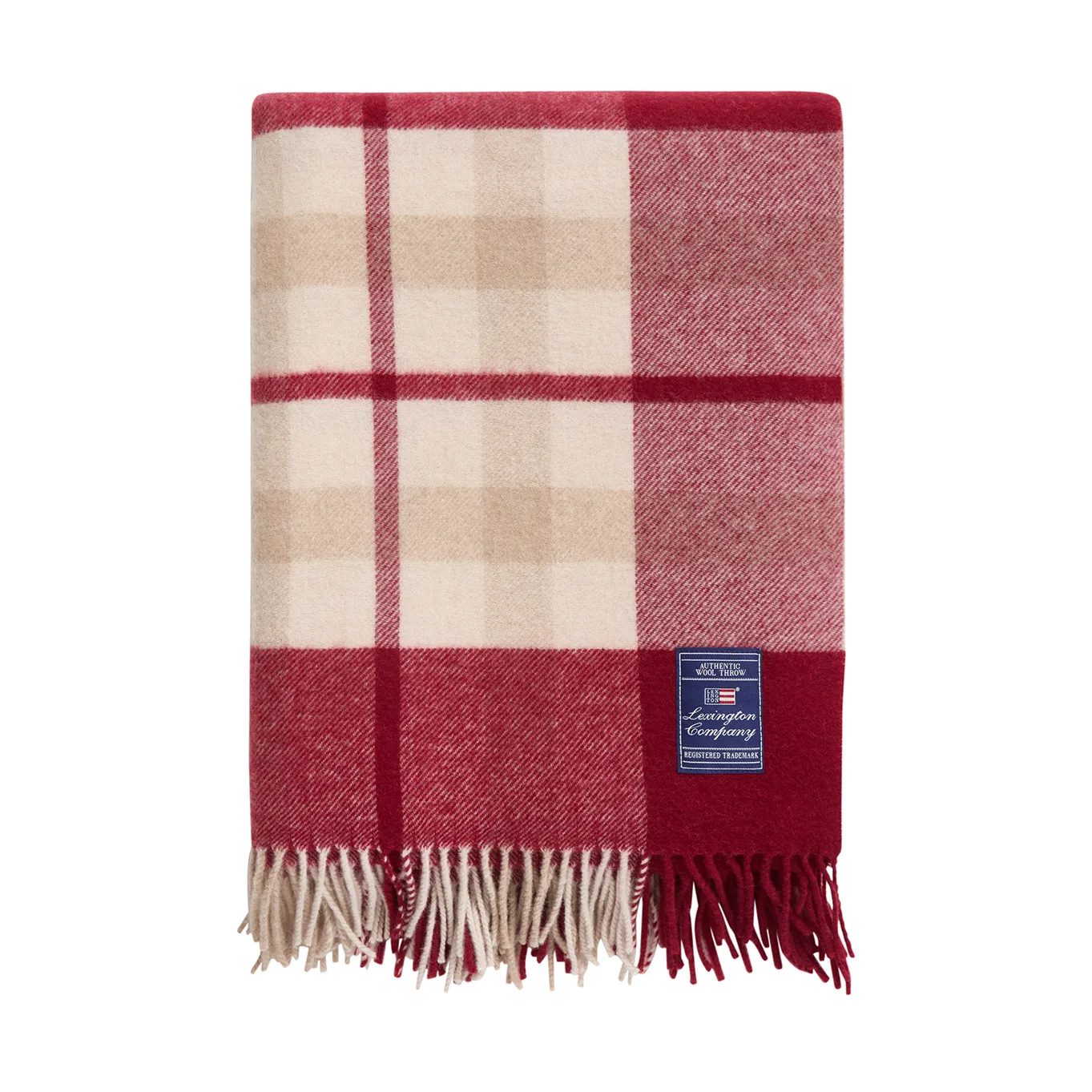 Red-beige Checked gerecyclede wol plaid 130x170 cm, Red-beige Lexington