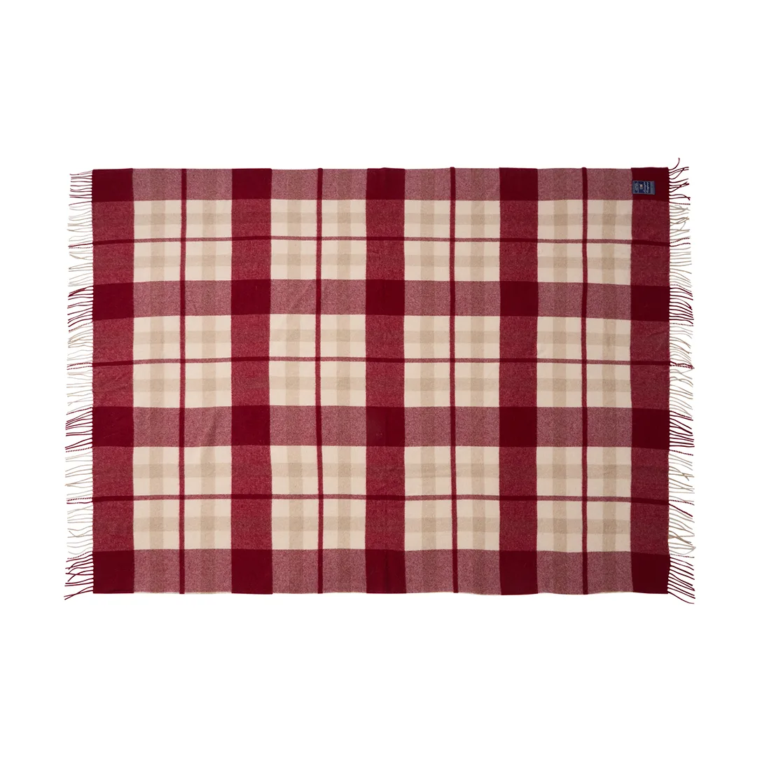 Red-beige Checked gerecyclede wol plaid 130x170 cm, Red-beige Lexington