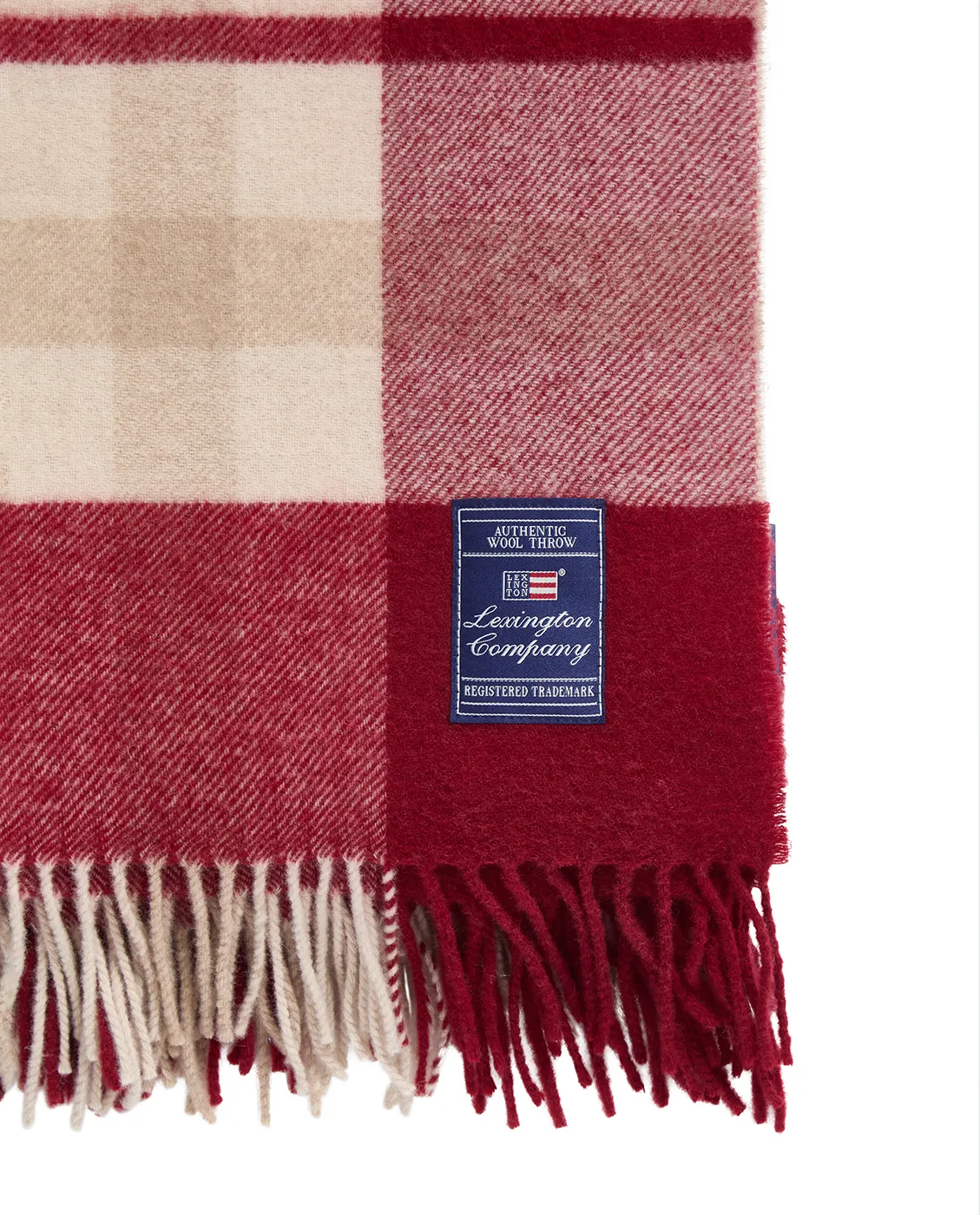 Red-beige Checked gerecyclede wol plaid 130x170 cm, Red-beige Lexington