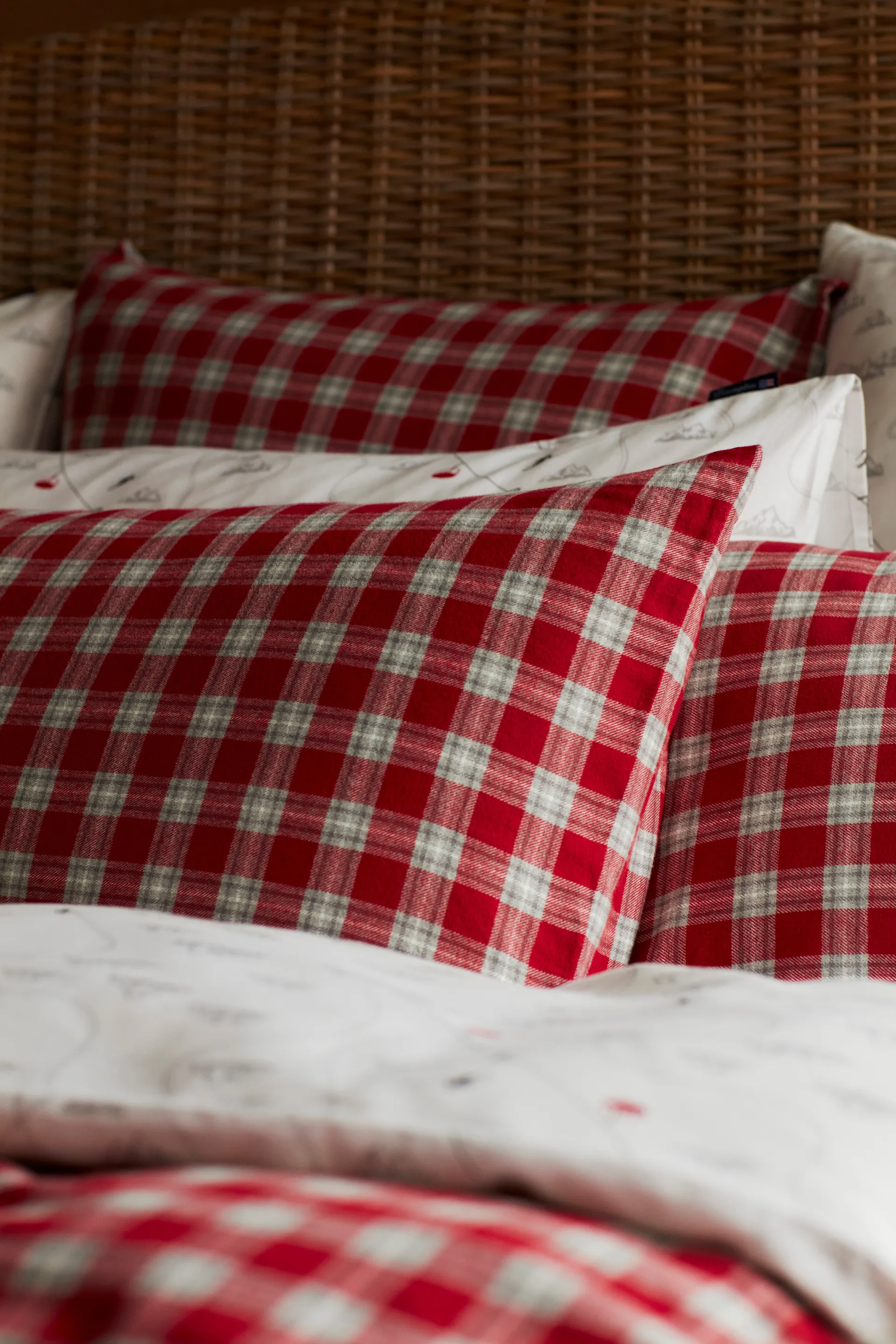 Red Checked Cotton Flannel beddengoedset, 50x60 cm, 150x210 cm Lexington
