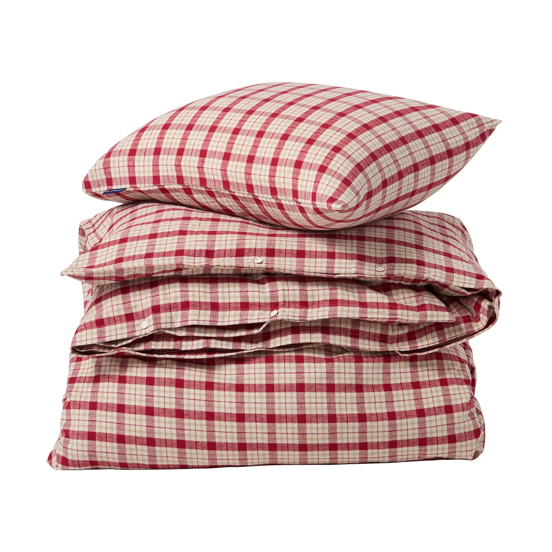 Rood-beige geruit katoen flanel dekbedovertrek 2-delig, 50x60 cm, 150x210 cm Lexington