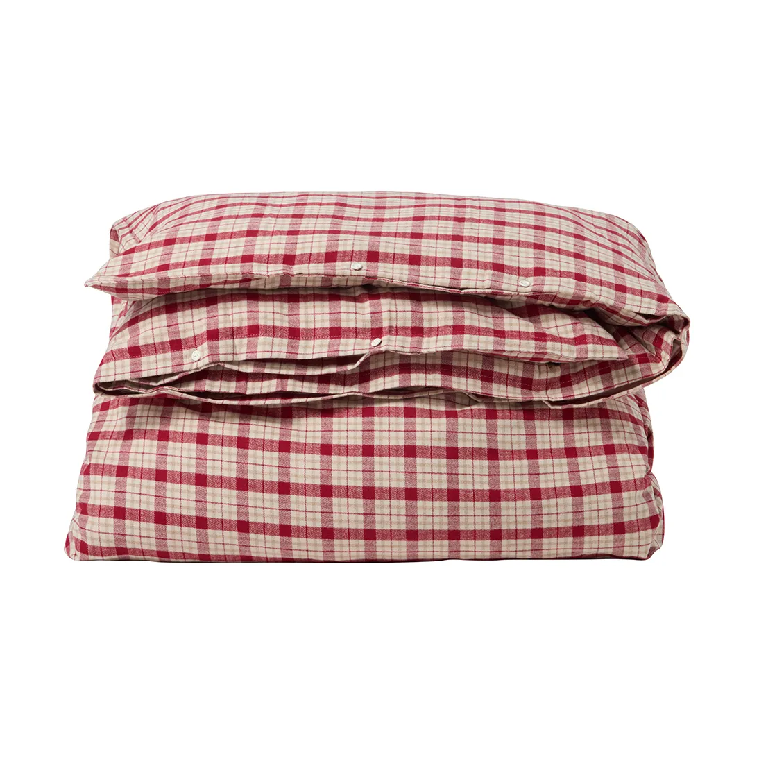 Rood-beige geruit katoen flanel dekbedovertrek 2-delig, 50x60 cm, 150x210 cm Lexington