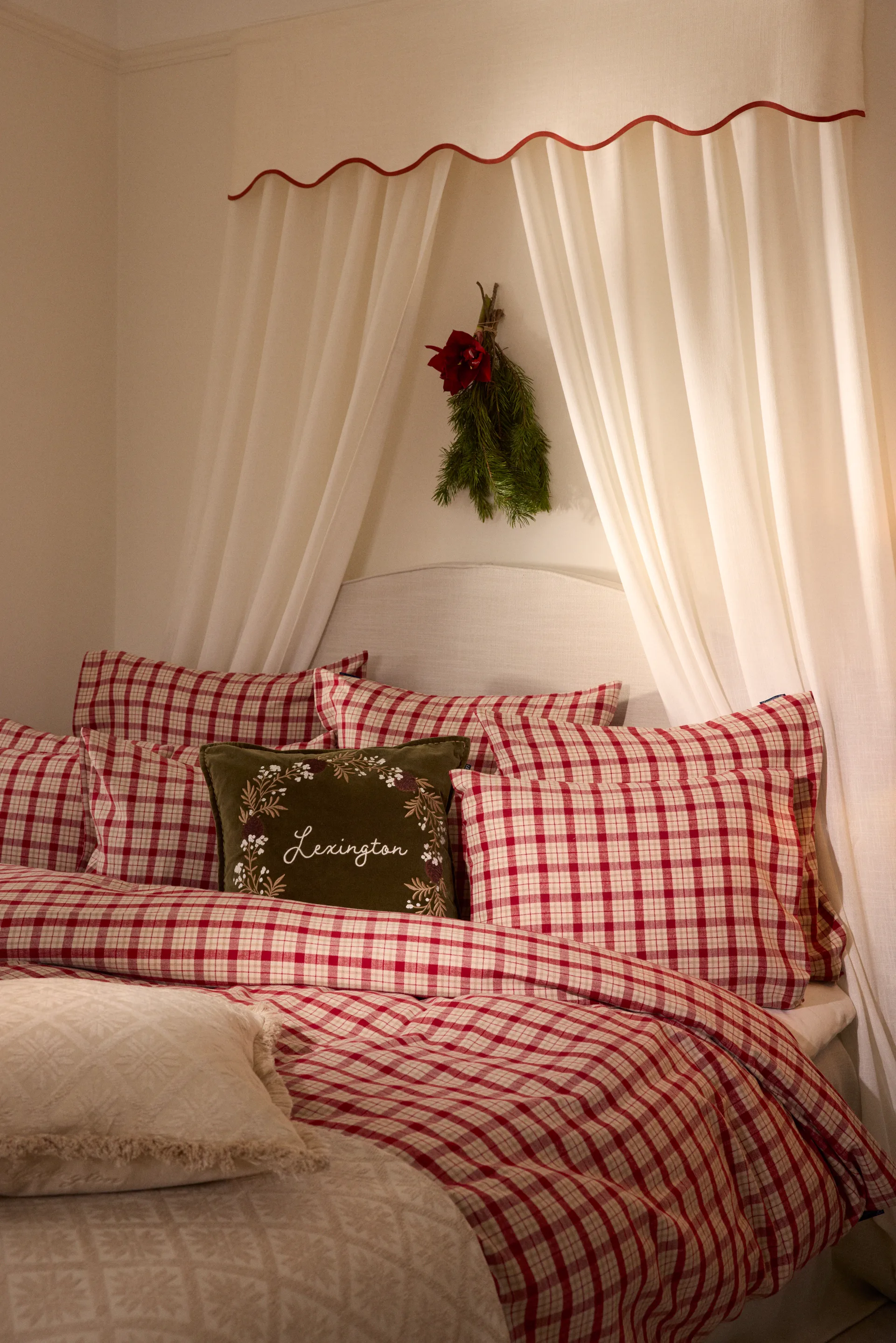 Rood-beige geruit katoen flanel dekbedovertrek 2-delig, 50x60 cm, 150x210 cm Lexington