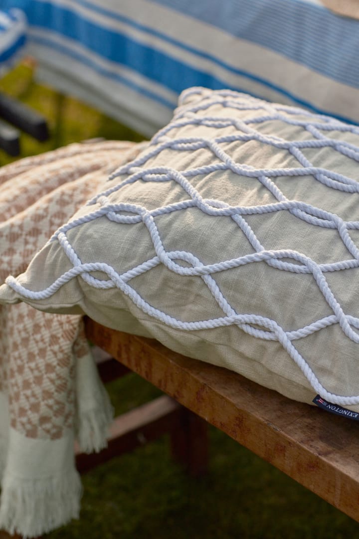 Rope Deco Canvas kussenhoes 50x50 cm - Lichtbeige-wit - Lexington