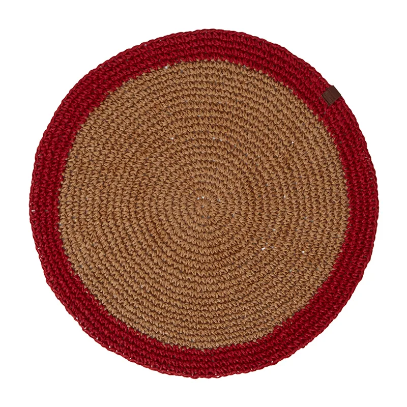 Round Recycled Paper Straw placemat Ø38, Beige-red Lexington