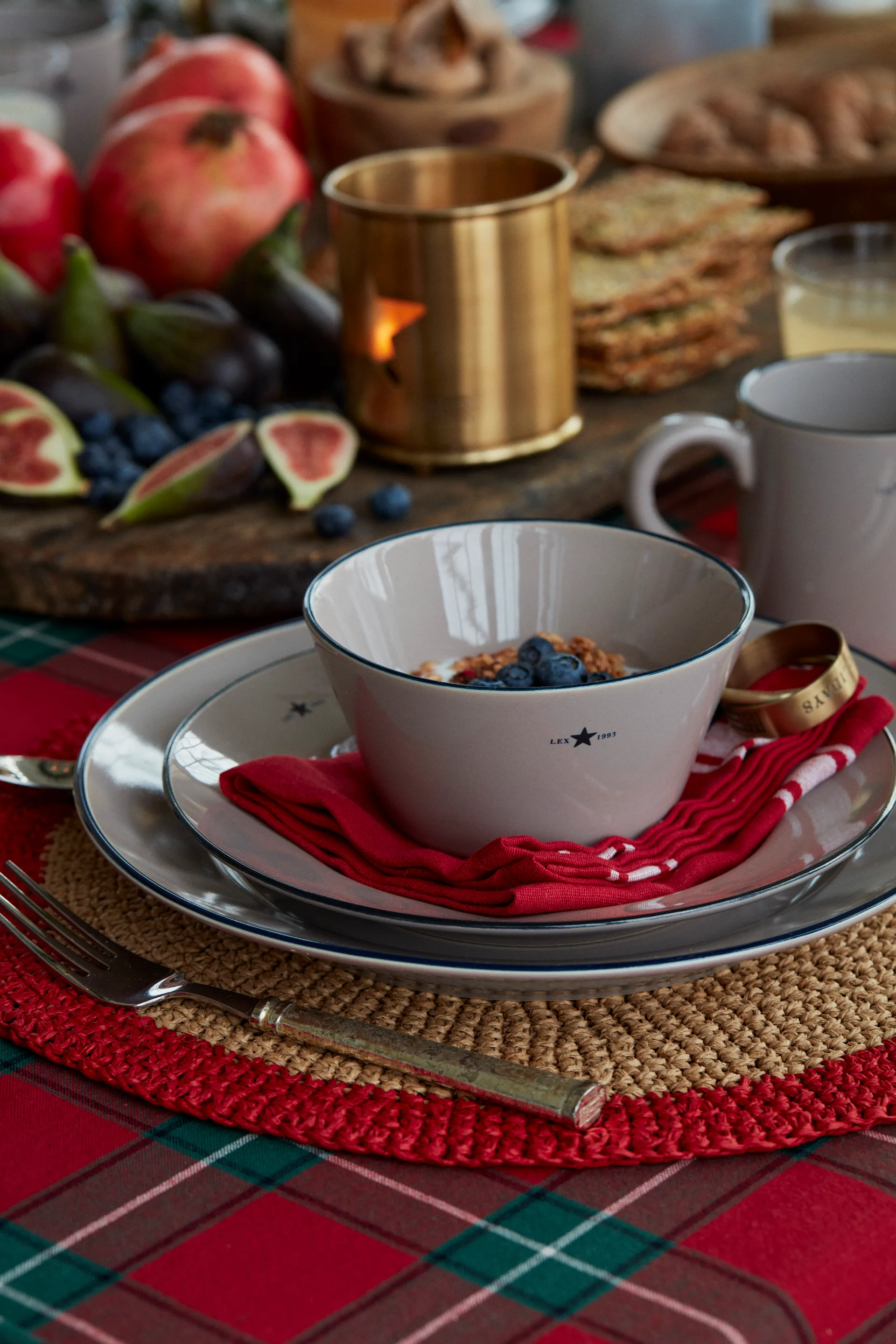 Round Recycled Paper Straw placemat Ø38, Beige-red Lexington