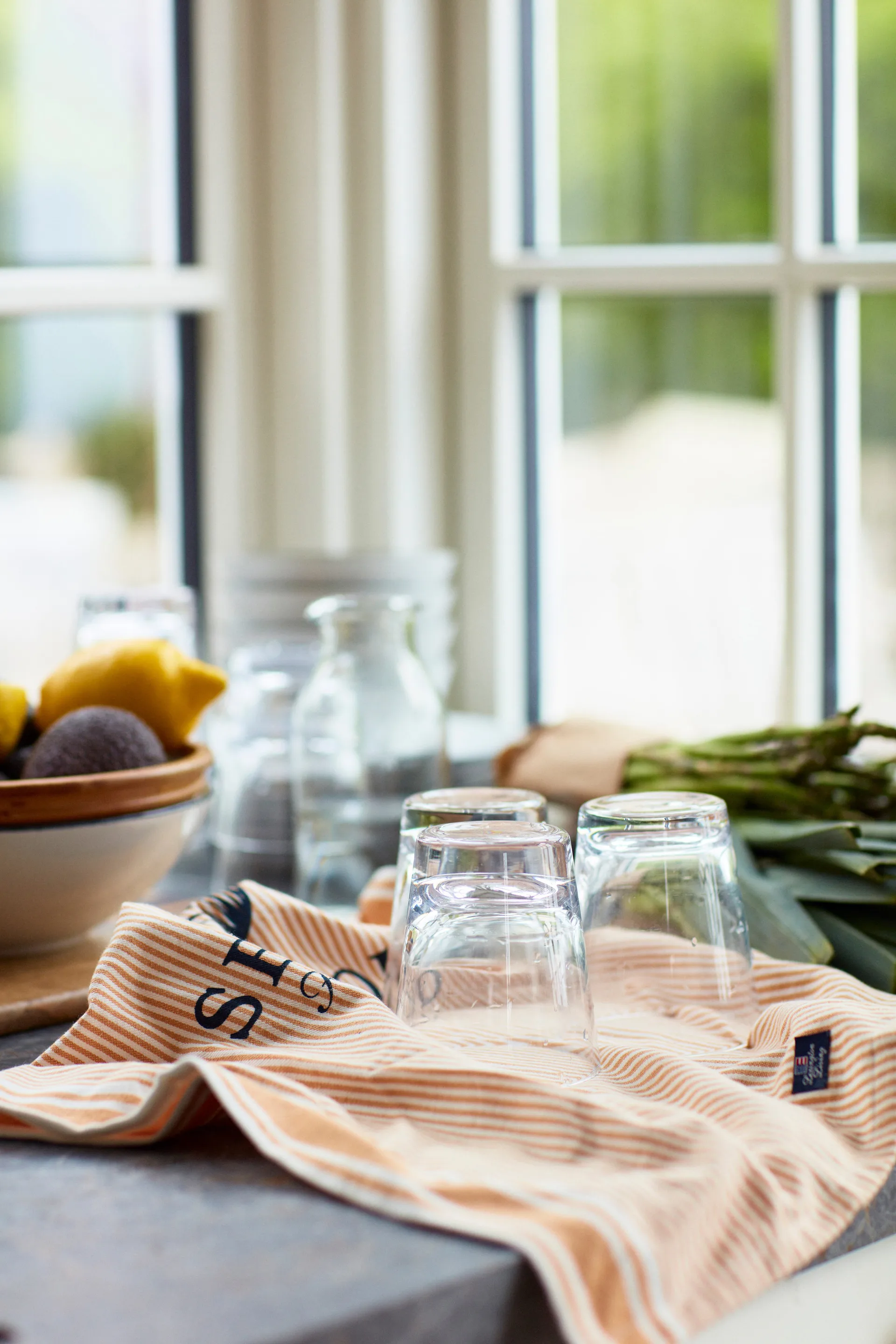 Seafood Striped & Printed keukenhanddoek 50x70 cm, Beige-wit Lexington