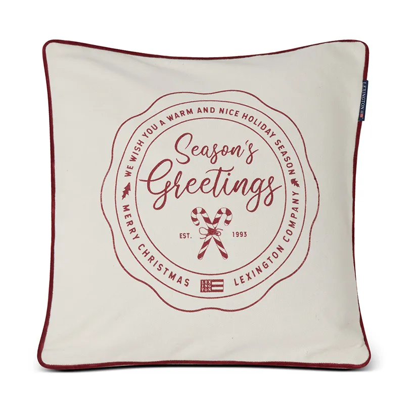 Seasons Greetings Cotton kussenhoes 50x50 cm, Off white-red Lexington