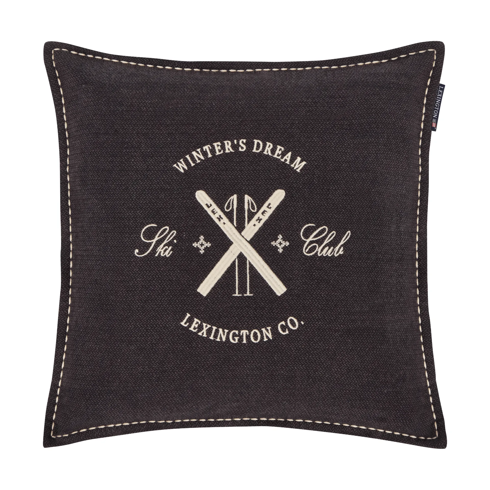 Ski Club kussenhoes van biologisch katoen, Navy-Light beige, 50x50 cm Lexington