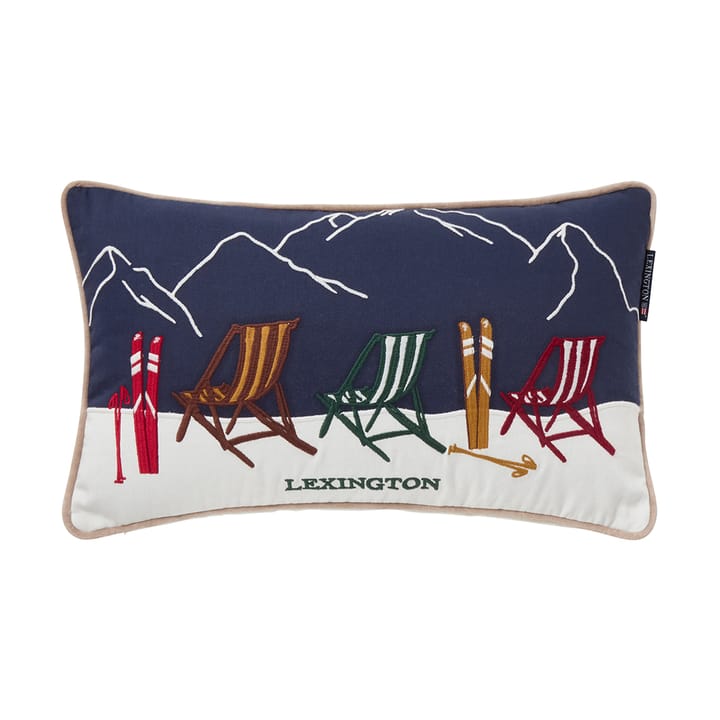 Ski resort ecologische katoen twill kussen 30x50 cm - White-Dark blue - Lexington
