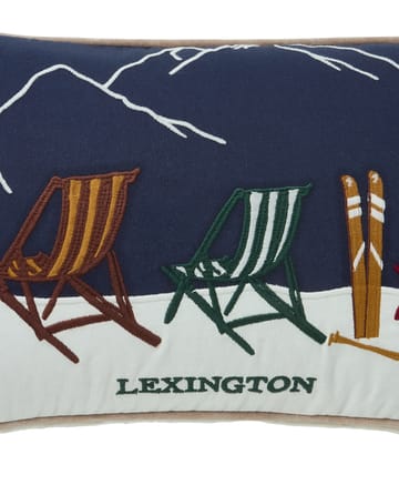 Ski resort ecologische katoen twill kussen 30x50 cm - White-Dark blue - Lexington