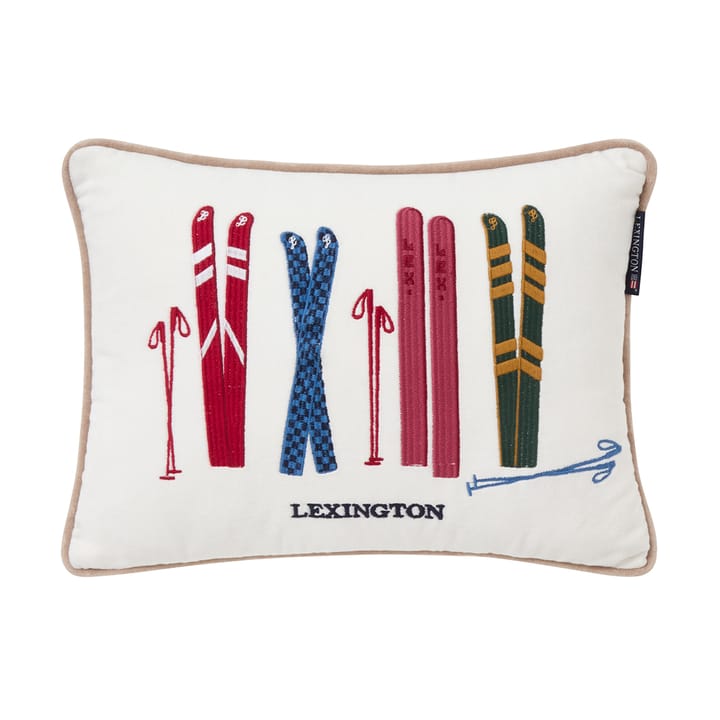 Skis and Poles eko. fluweel katoen kussen 30x40 cm - White-multi - Lexington