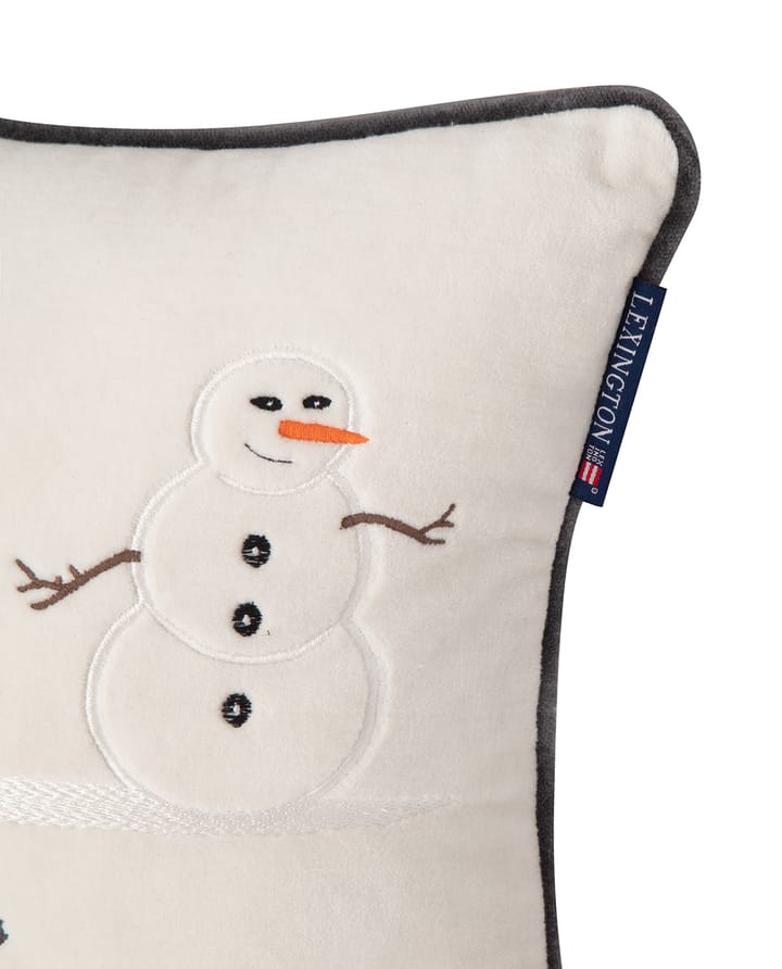 Snowmen Embroidered Cotton Velvet kussen 30x40 cm, Snow white-dark gray Lexington