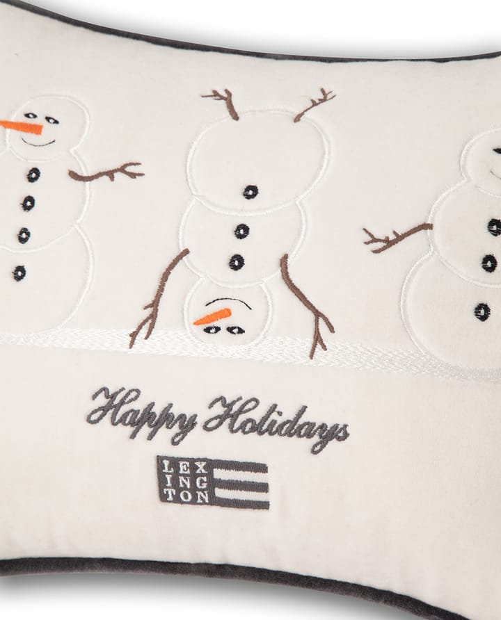 Snowmen Embroidered Cotton Velvet kussen 30x40 cm, Snow white-dark gray Lexington