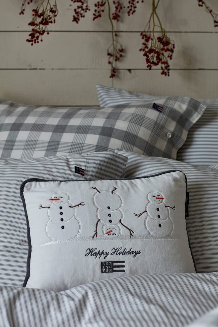 Snowmen Embroidered Cotton Velvet kussen 30x40 cm, Snow white-dark gray Lexington