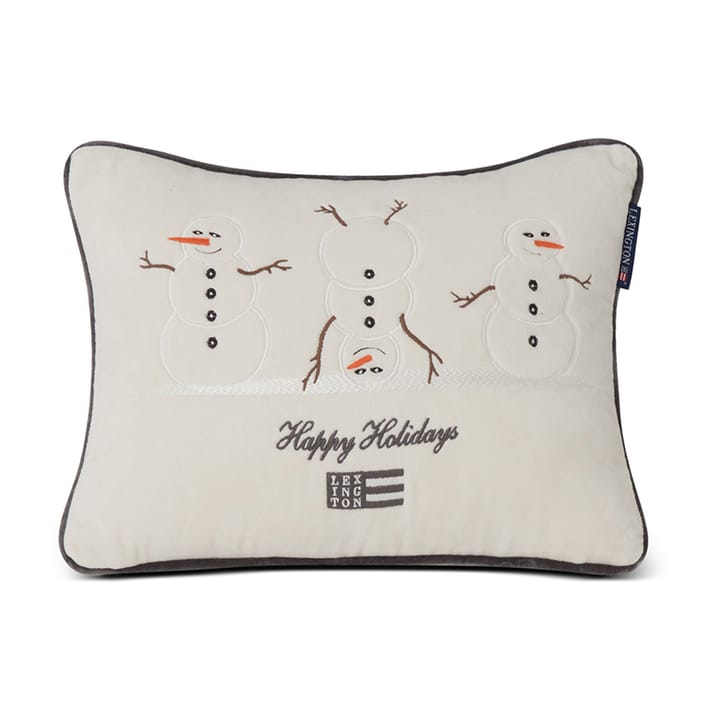 Snowmen Embroidered Cotton Velvet kussen 30x40 cm, White Lexington