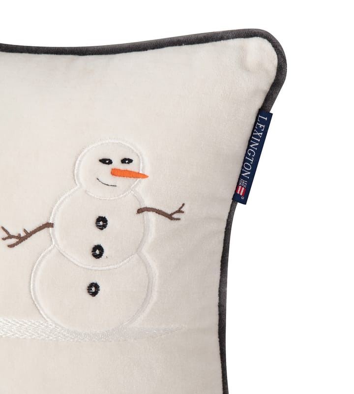 Snowmen Embroidered Cotton Velvet kussen 30x40 cm, White Lexington