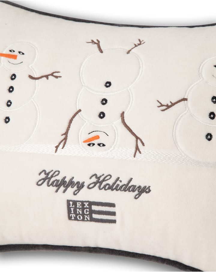 Snowmen Embroidered Cotton Velvet kussen 30x40 cm, White Lexington