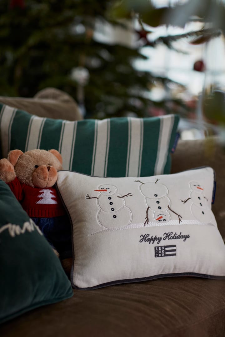 Snowmen Embroidered Cotton Velvet kussen 30x40 cm, White Lexington