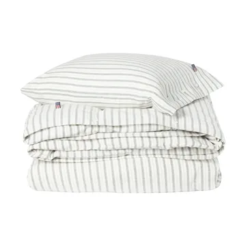 Stripe cotton flannel dekbedovertrekset - White-green-beige, 2 st 50x60 cm/1 st 220x220 cm - Lexington