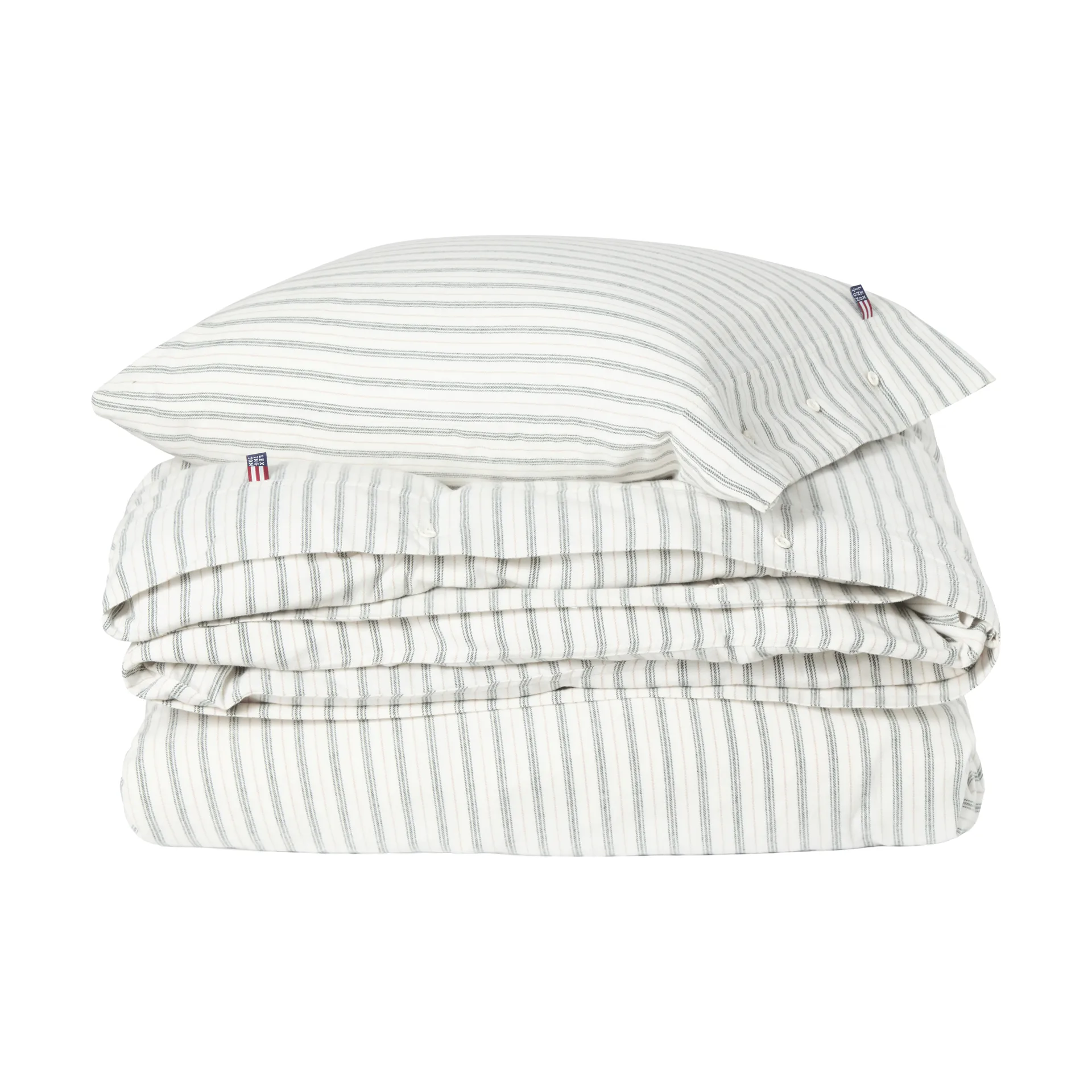 Stripe cotton flannel dekbedovertrekset, White-green-beige, 50x60 cm/150x210 cm Lexington