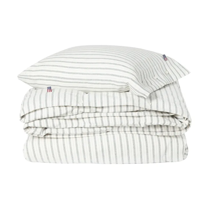 Stripe cotton flannel dekbedovertrekset - White-green-beige, 50x60 cm/150x210 cm - Lexington