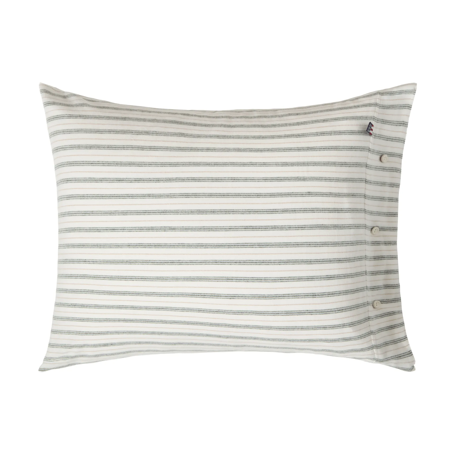 Stripe cotton flannel kussensloop, White-green-beige, 50x60 cm Lexington