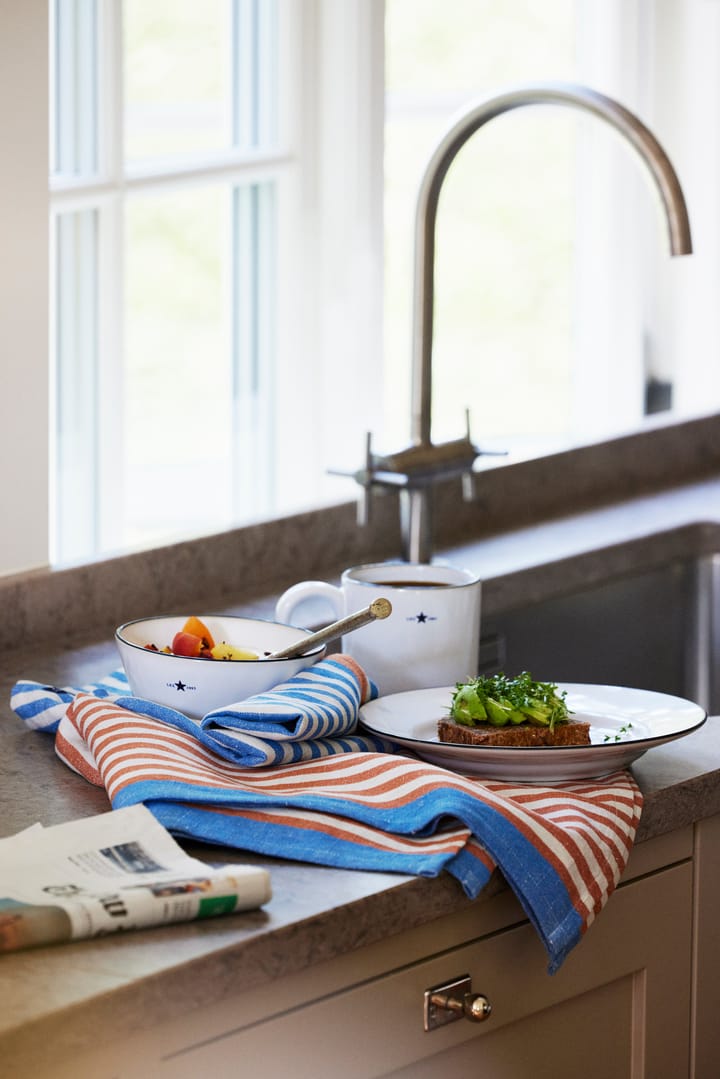 Striped Cotton Linen theedoek 50x70 cm, Blue Lexington