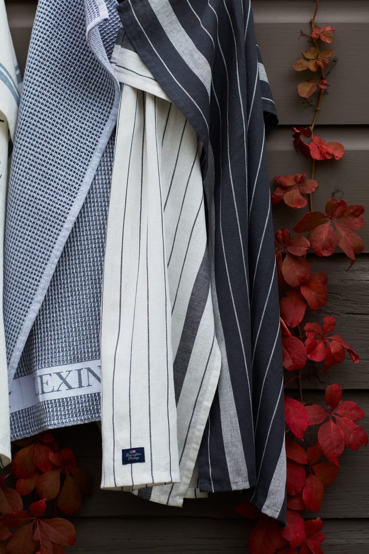 Striped Cotton Linen theedoek 50x70 cm, White Lexington