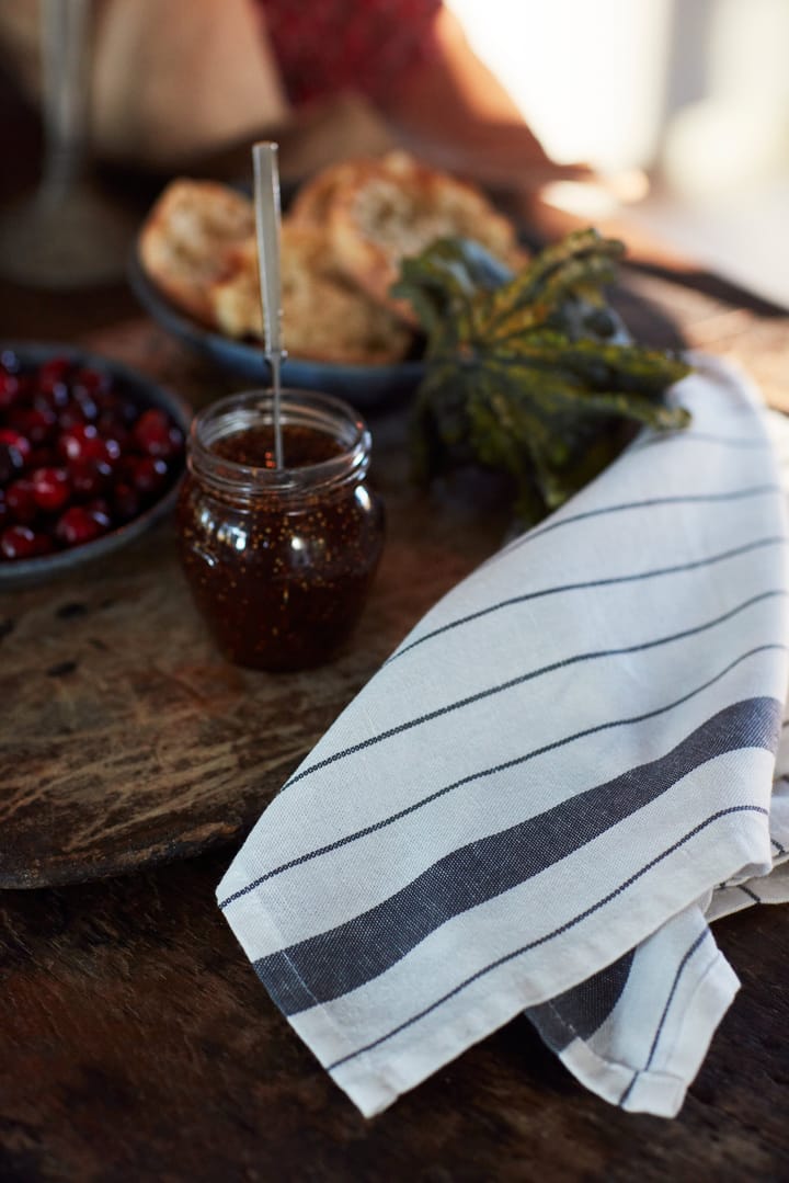 Striped Cotton Linen theedoek 50x70 cm, White Lexington