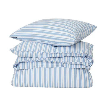Striped Cotton Poplin dekbedovertrekset - White-Blue, 1 kussensloop - Lexington
