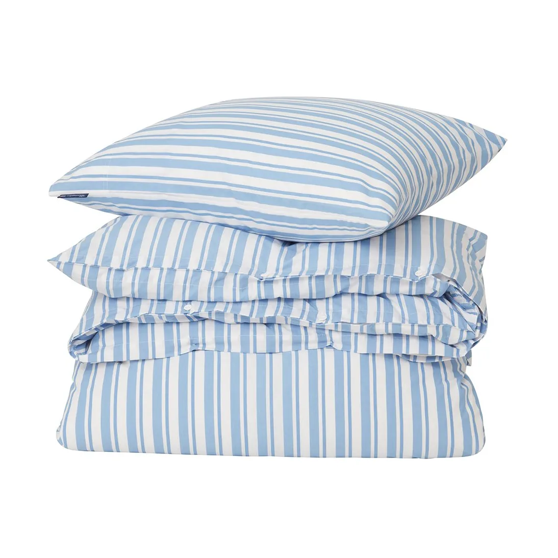 Striped Cotton Poplin dekbedovertrekset, White-Blue, 2 kussensloop Lexington