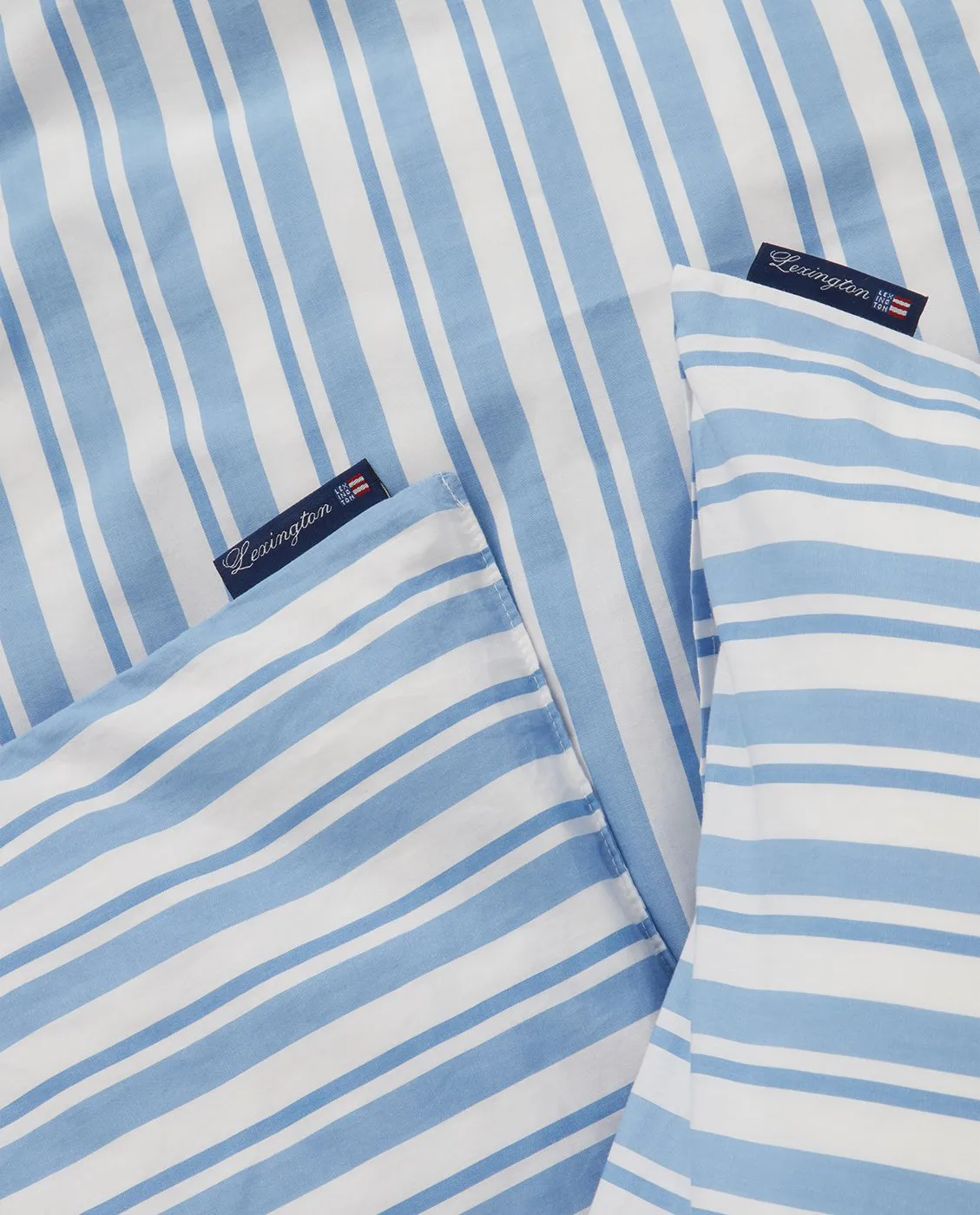Striped Cotton Poplin dekbedovertrekset, White-Blue, 2 kussensloop Lexington