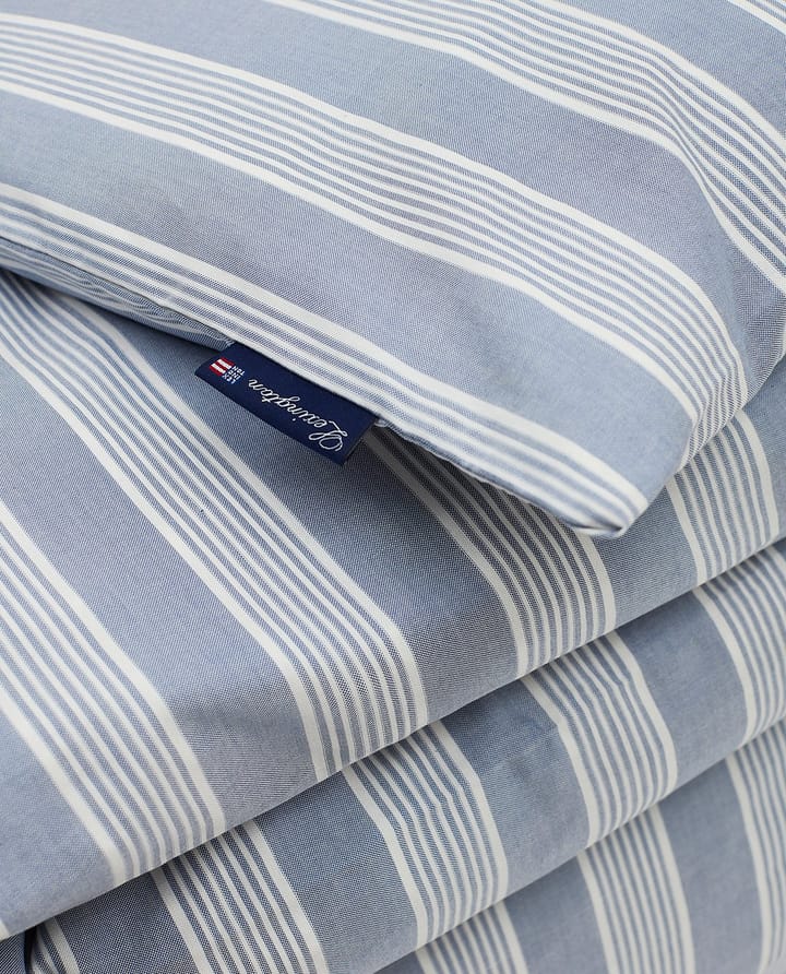 Striped dekbedovertrek lyocell en katoen 220x220 cm, Blue/Off White Lexington